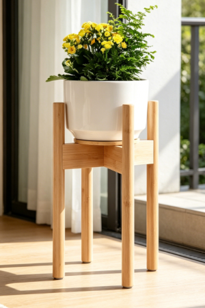 Simple Bamboo Floor-Standing Plant Stand – Indoor Living Room Planter Holder
