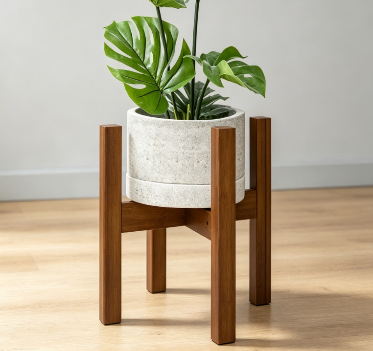 Widened Four-Legged Solid Wood Tall Plant Stand